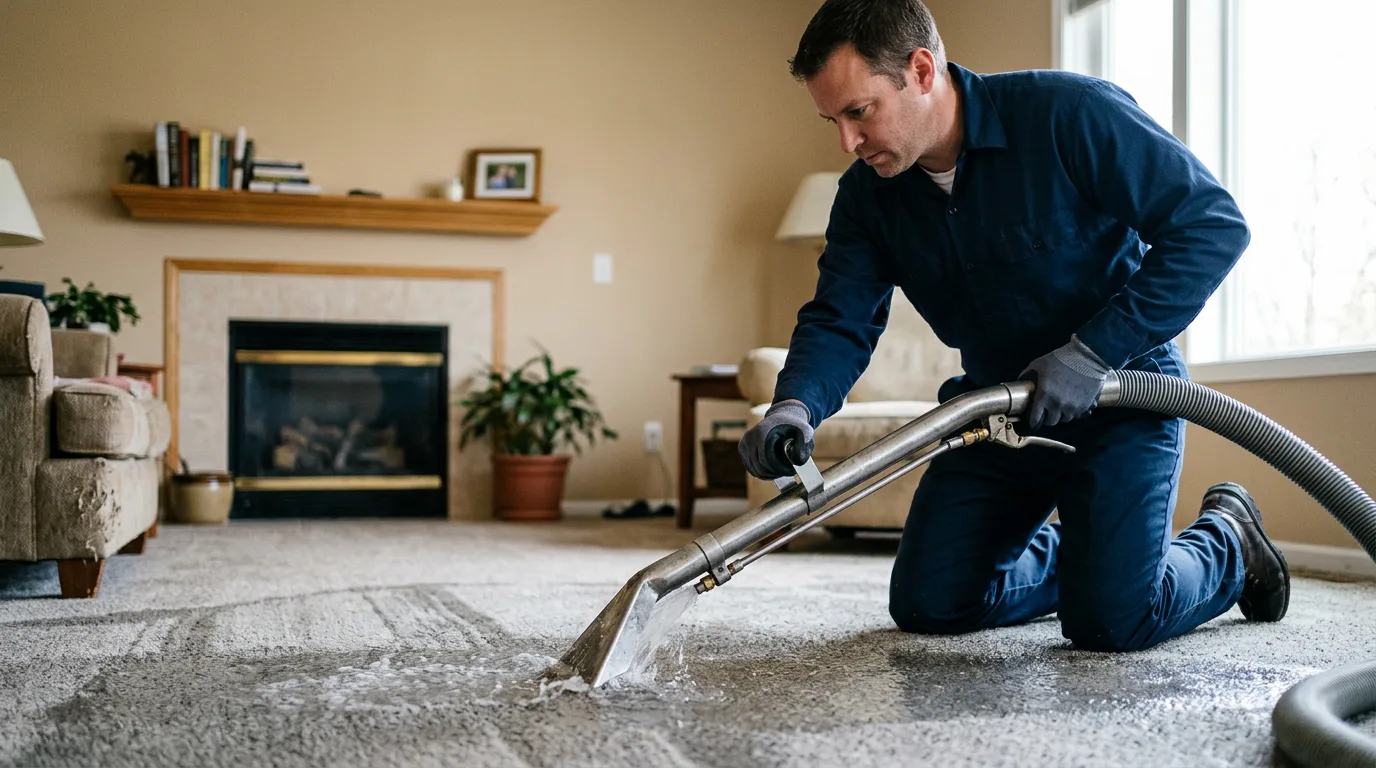 Water damage restoration technician working near Grove City, MN